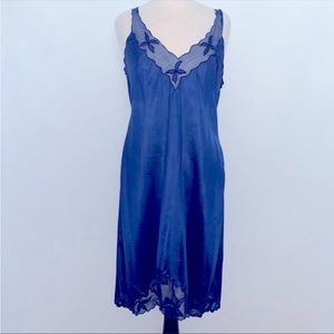 Sears Nightgown Navy Vintage Silky & Lace Nylon(SOLD)